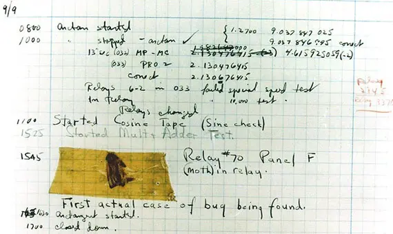 تصویر اولین گزارش رسمی از یافتن یک باگ در سیستم